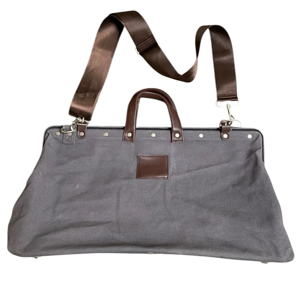 Line of Trade No. 0312 Canvas Weekender Duffel Bag Gray Leather Carry On Tote